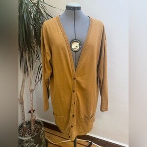 VINTAGE 90s Gap Made in USA Cotton Jersey Cardigan - Mustard Gold